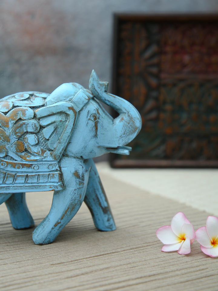 Decorative Wooden Elephant - Blue