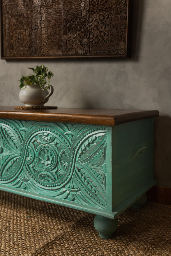 Azura Wooden Trunk Teal – Stylish Storage & Coffee Table