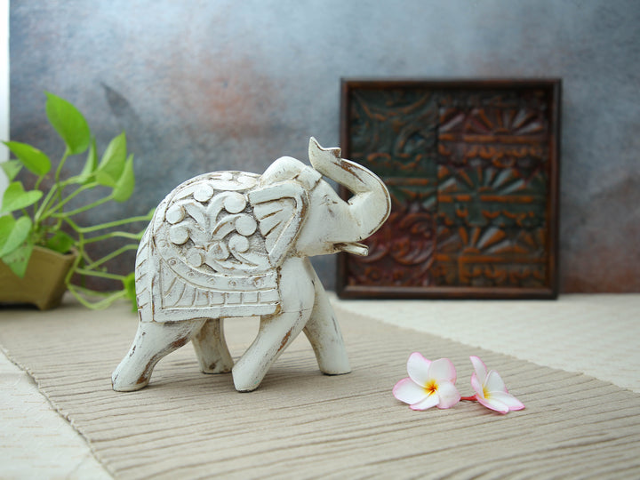 Decorative Wooden Elephant - White