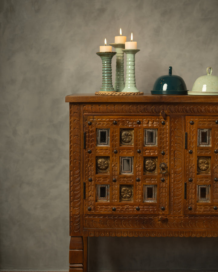 Amira Wooden Storage Sideboard with Brass inlay