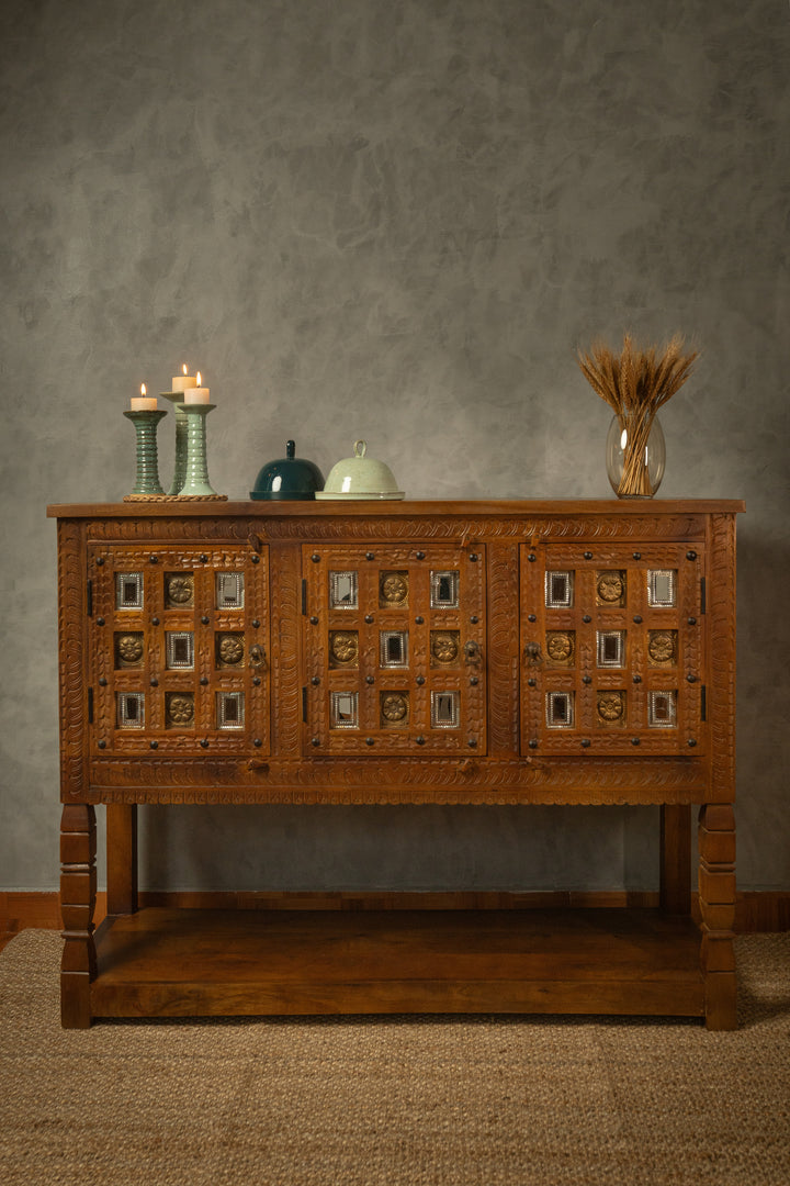 Amira Wooden Storage Sideboard with Brass inlay