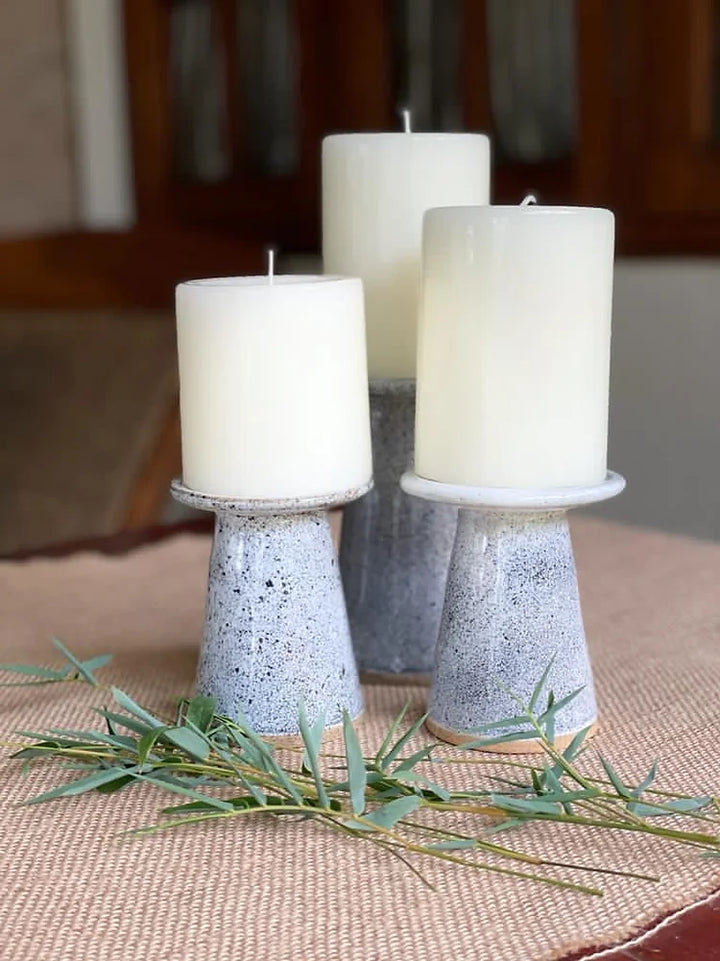 Candle Stand - White Navy Speckles (set of 2)