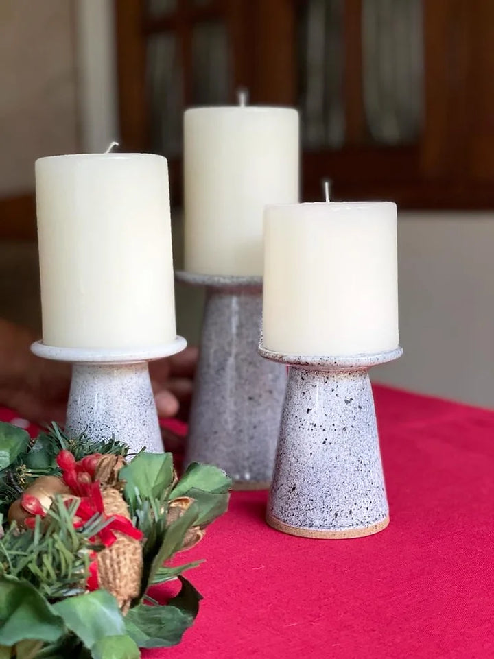 Candle Stand - White Navy Speckles (set of 2)