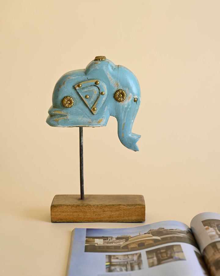 Decorative Wooden Elephant on stand - Blue