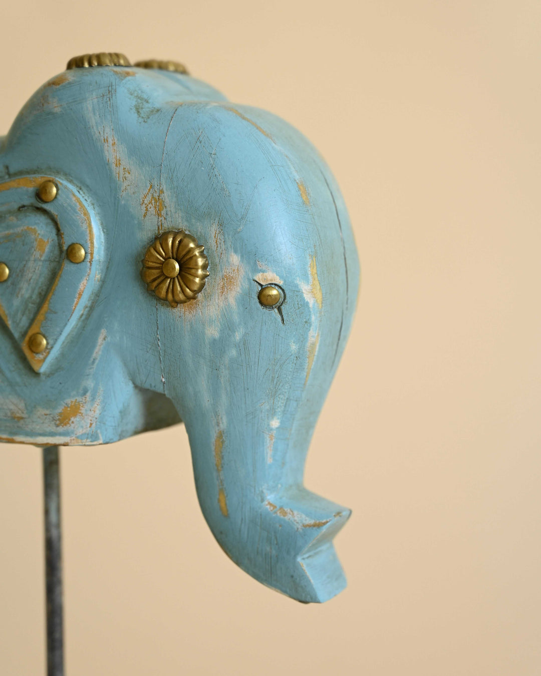 Decorative Wooden Elephant on stand - Blue