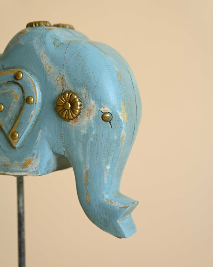 Decorative Wooden Elephant on stand - Blue