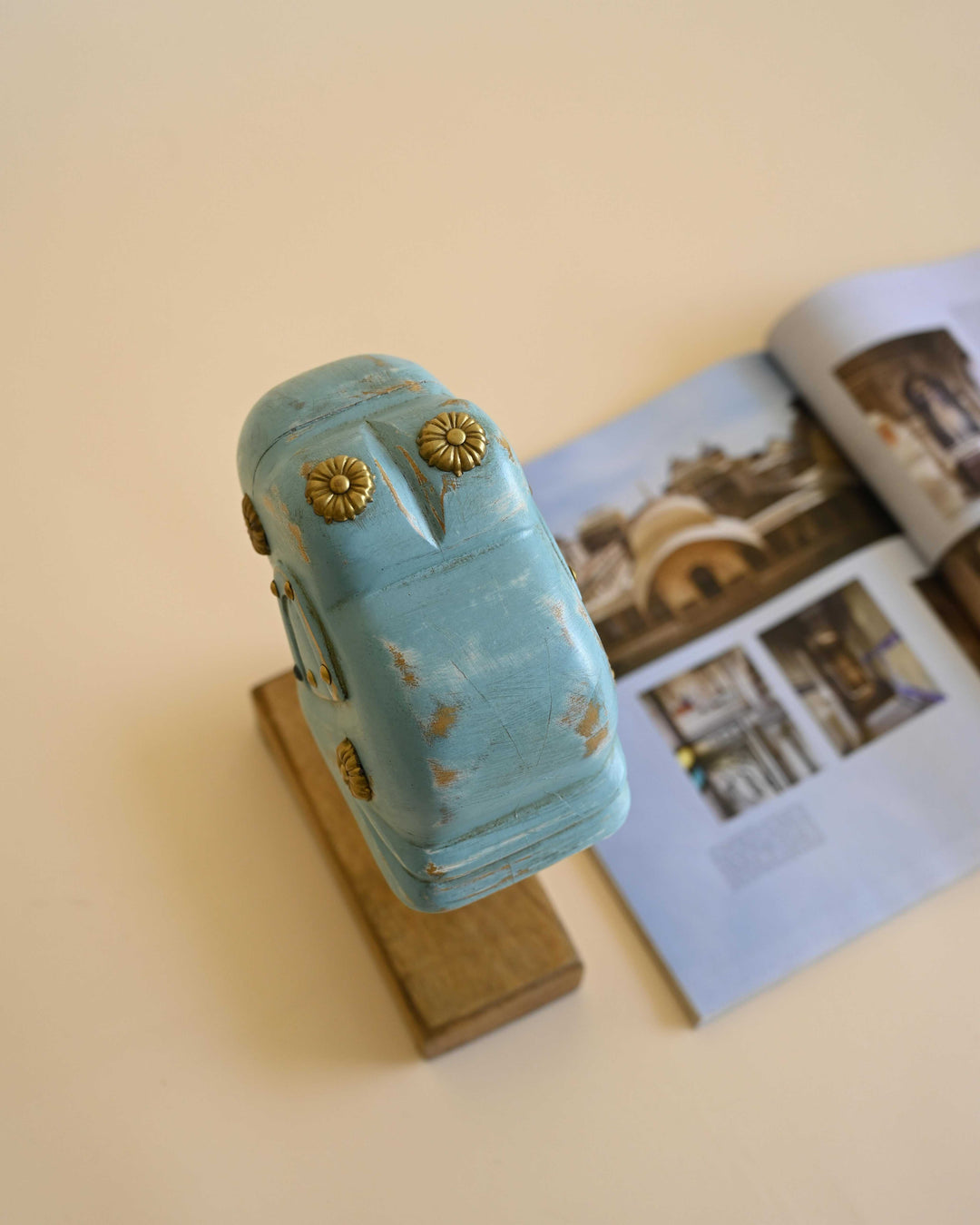 Decorative Wooden Elephant on stand - Blue