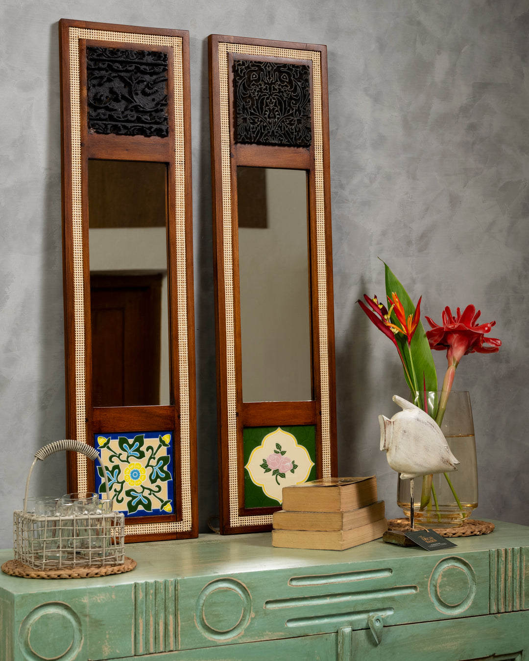 Aaina with Wicker, Tile & Blocks - Pansy